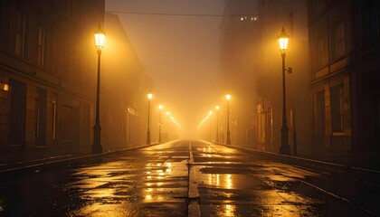 Fototapeta premium night street in the city, foggy city street, mysterious atmosphere