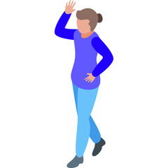 Isometric Person Waving Hand With Blue Top and Light Blue Pants on Transparent Background