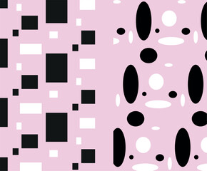 Minimal Geometric Patterns with Squares and Circles Black and White Seamless Backgrounds.eps