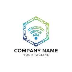 Modern Geometric Hexagon WiFi Signal Logo Design for Technology Company.