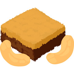 Chocolate Brownie With Cashew Nuts On A Transparent Background Isolated Sweet Dessert Food In Isometric Style
