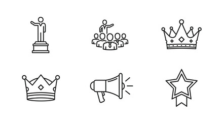 Line art icons depicting awards royalty and achievement symbols