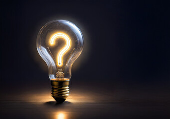 Illuminated Lightbulb with Glowing Question Mark Symbolizing Innovation and Curiosity