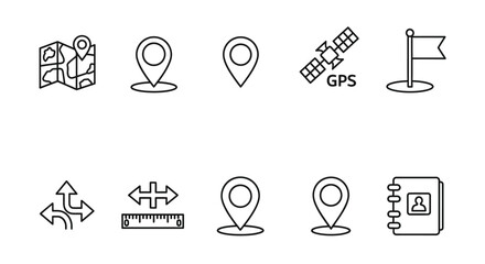 Navigation and location icons featuring maps markers and gps signal