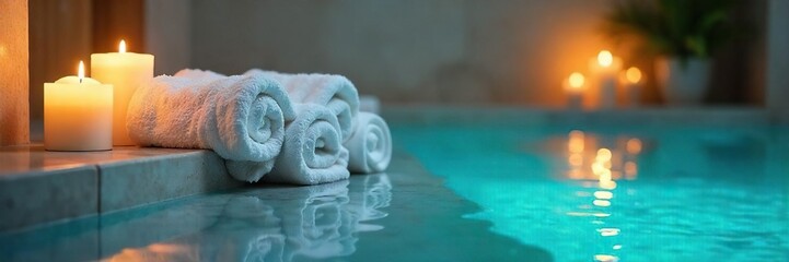 Serene Spa Scene Blue Water, Fluffy Towels, and Aromatic Candles ? Relaxation and Rejuvenation