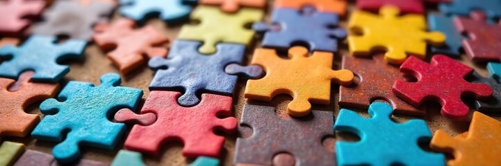 Vibrant Jigsaw Puzzle Pieces Ready for Assembly A Close-Up of Colorful Shapes and Intricate Details, Perfect for Games and Creative Projects