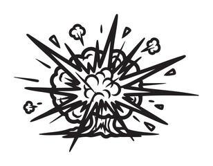 Obraz premium Black outline drawing of a cartoon explosion with dynamic lines and clouds, illustrating a dramatic burst or blast effect.
