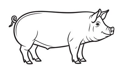 Obraz premium Black outline drawing of a pig in side profile, showcasing its curled tail and distinctive snout with minimal detail.