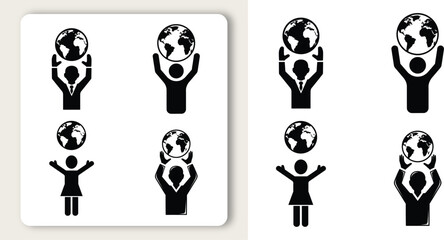 Symbolic figures holding Earth symbolizing global unity and connection minimalistic vector design in