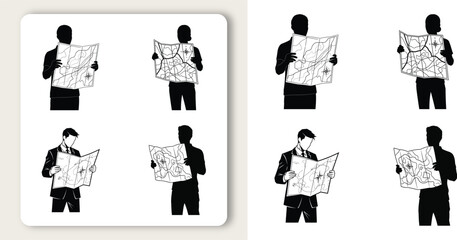 A traveler lost in thought reading a map for direction embarking on a journey of discovery minimal