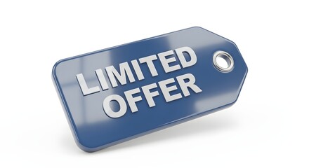 Exclusive Proposition: A close-up shot of a glossy, azure tag prominently displaying the words Limited Offer, suggesting a time-sensitive deal and a call to action.