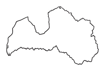 Obraz premium Black outline of the map of latvia with irregular, jagged edges representing the country's geographic boundaries.