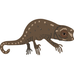 Brown Chameleon Reptile With Spotted Skin And Curled Tail In Side Profile Against A White Background Realistic Illustration