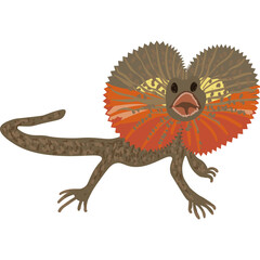 Illustration Of A Frilled Lizard With Its Neck Frill Extended In A Defensive Stance On A Transparent Background