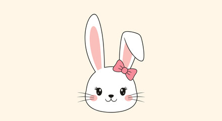 Obraz premium A cute and adorable fluffy white bunny with big pink ears wearing a pink bow tie.