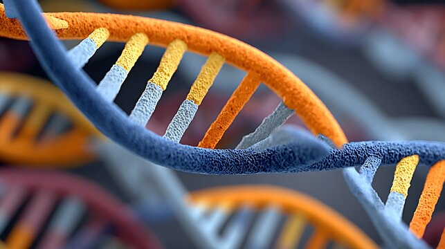 Colorful 3D Illustration of DNA Strand Highlighting Guanine, Adenine, Thymine, Cytosine