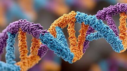 Obraz premium Colorful Cartoon Representation of DNA Structure Featuring Base Pairs and Telomeres