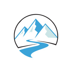 Fototapeta premium Stunning mountain landscape with winding river flowing through snowy peaks, evoking adventure and natural beauty for your next project.
