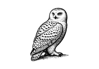Snowy Owl hand drawn simple engraved vector illustration