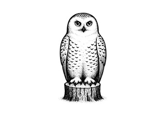 Snowy Owl hand drawn simple engraved vector illustration