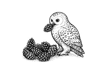 Snowy Owl hand drawn simple engraved vector illustration