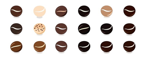 Obraz premium Truffles of different chocolate flavors on a white backdrop for use as banner