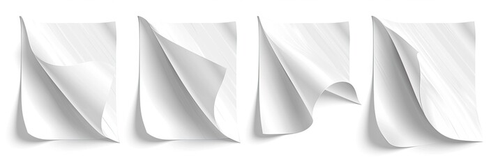 White sheets with curled corner on white background for website or business