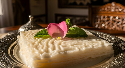 A Delicate Serving of S?tla?, Garnished with Rose, A Sweet Culinary Delight