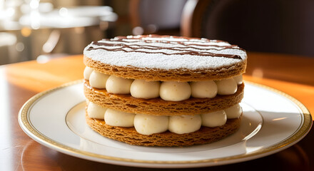 A Delicious and Exquisite Mille-Feuille Pastry Dessert Plated for Gourmet Enjoyment