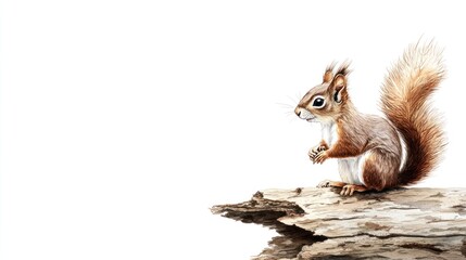 Fototapeta premium Squirrel standing on wood, with a white background. Use for nature or wildlife art