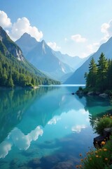 Tranquil Lake Landscape Serene Reflection of a Clear Sky, Perfect for Relaxation and Mindfulness