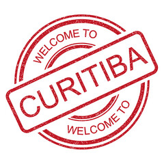 Welcome to Curitiba, Paraná, Brasil, red vintage travel  stamp on transparent background, vector illustration	