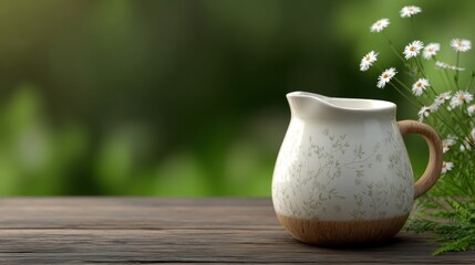 Elegant pitcher displayed amidst wildflowers in a serene natural setting capturing the essence of rustic charm