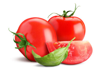 Fresh tomatoes and basil isolated on white