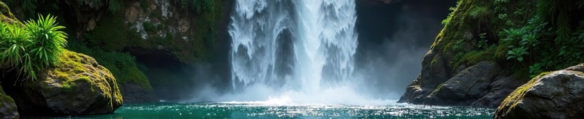 Cascading Waterfall Mossy Rocks, Sparkling Water, Misty Spray ? Natures Majestic Beauty