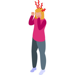 Person Experiencing Headache With Red Abstract Lines Emanating From Head In A Simple Isometric Illustration Style