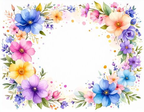 Elegant Watercolor Floral Frame for Greeting Cards and Invitations