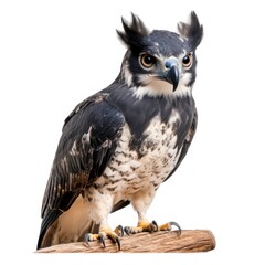 Fototapeta premium Majestic hawk perched on a wood branch with striking features and intense gaze