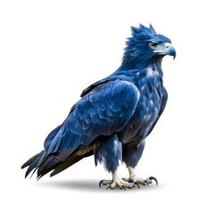 Fototapeta premium Blue Hawk with Fierce Expression Perched on Solid Ground, Wildlife Photography