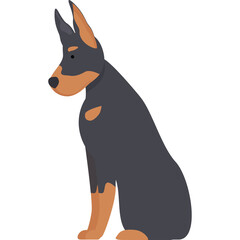 Pixel Art Doberman Pinscher Dog Sitting Profile View Solid Black and Tan Coat Alert Expression No Background Isolated