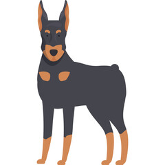 Pixel Art Doberman Pinscher Standing Muscular Black and Tan Dog with Pointed Ears and Alert Expression on Transparent Background Full Body Studio Portrait