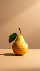 Elegant Pear Still Life with Leaf on Beige Background.