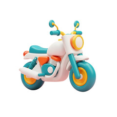 Colorful 3D Playful Motorcycle Icon, Modern Cartoon Unique Stylish Minimalist Toy Motorbike Design, Isolated Creative Transport Illustration