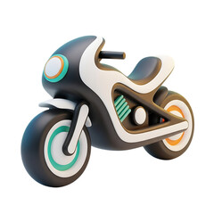 Colorful 3D Playful Motorcycle Icon, Modern Cartoon Unique Stylish Minimalist Toy Motorbike Design, Isolated Creative Transport Illustration