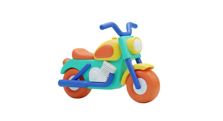 Colorful 3D Playful Motorcycle Icon, Modern Cartoon Unique Stylish Minimalist Toy Motorbike Design, Isolated Creative Transport Illustration