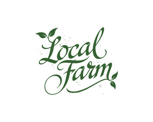 Obraz premium Local Farm Green Script Logo with Leaves and Splatters