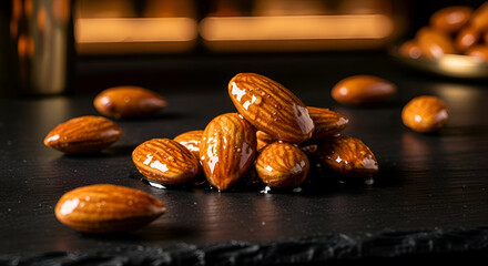 Close-up Arrangement of Caramelized Almonds Exhibiting Texture and Exquisite Detail