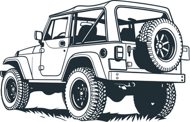 Vector cartoon military 4x4 off-road truck illustration isolated on white