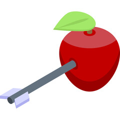 Red Apple Hit By Arrow With Green Leaf On Top Transparent Background Minimalist Style Graphic Illustration