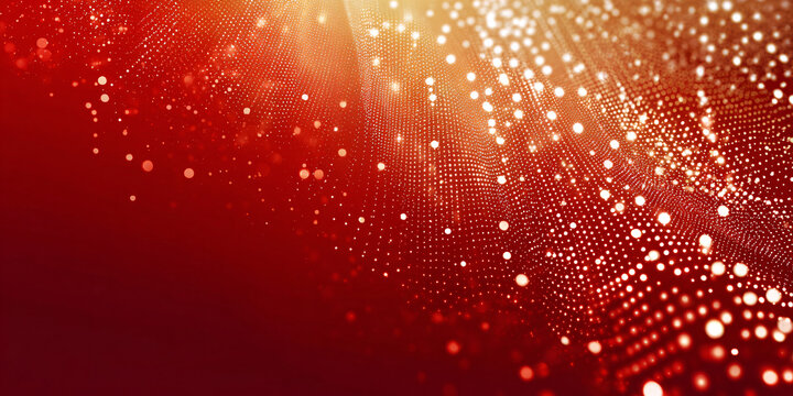 Abstract halftone background. Vibrant gradient of red, gold, and white. Glowing and sparkling dots and festive light texture. Modern pop art design. - Powered by Adobe
